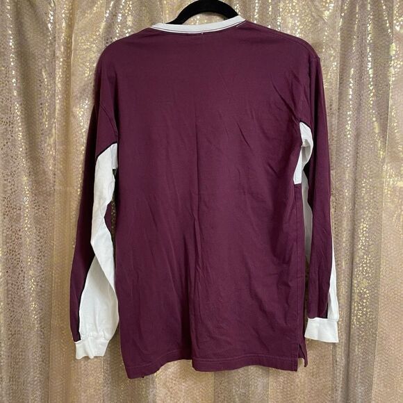 PINK Victorias Secret Maroon White Colorblock Campus Long Sleeve Shirt, Small - Picture 2 of 3